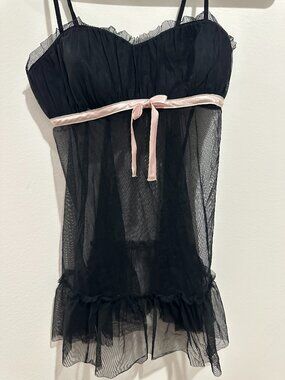 Fantasies Morgan Taylor Women Black Sheer Pink Ribbon Lingerie